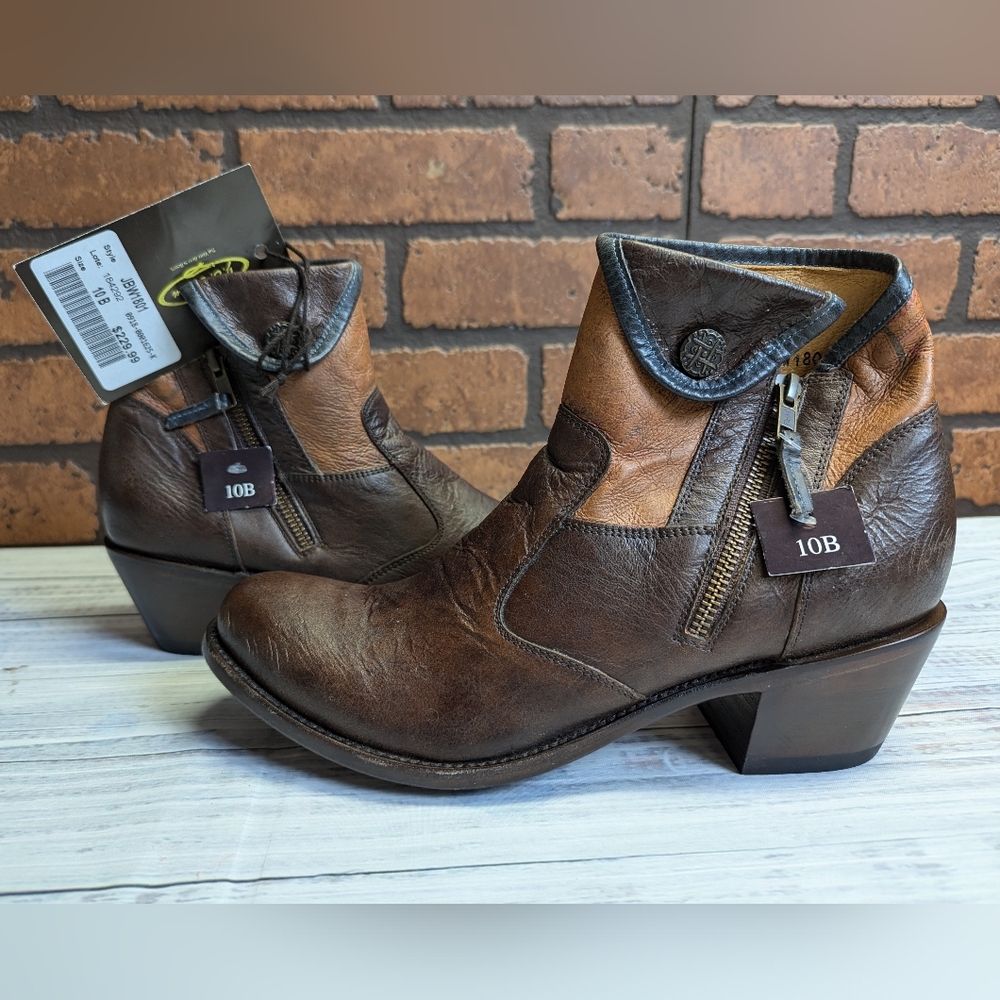 Women's Brown Leather Ankle Booties with Printed Shaft - Picture 3 of 16